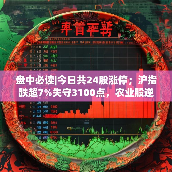 盘中必读|今日共24股涨停；沪指跌超7%失守3100点，农业股逆势上涨