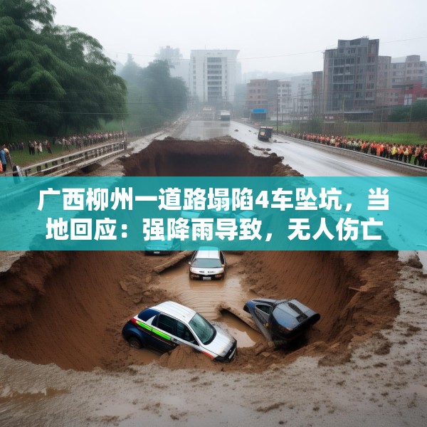 广西柳州一道路塌陷4车坠坑，当地回应：强降雨导致，无人伤亡