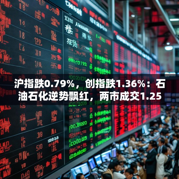 沪指跌0.79%，创指跌1.36%：石油石化逆势飘红，两市成交1.25万亿元