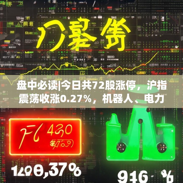 盘中必读|今日共72股涨停，沪指震荡收涨0.27%，机器人、电力板块大涨